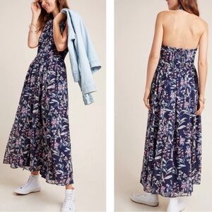 Gal Meets Glam Siena Floral Halter Open Back Button Maxi Dress Navy Blue 2